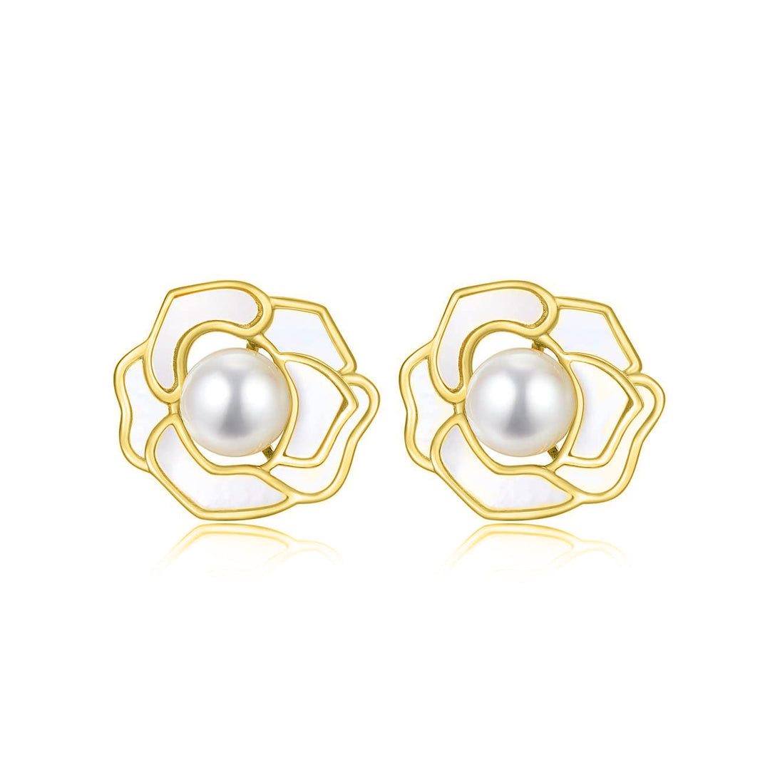 Garden City 18K Solid Gold Freshwater Pearl Earrings KE00038 | Elegant Collection - PEARLY LUSTRE