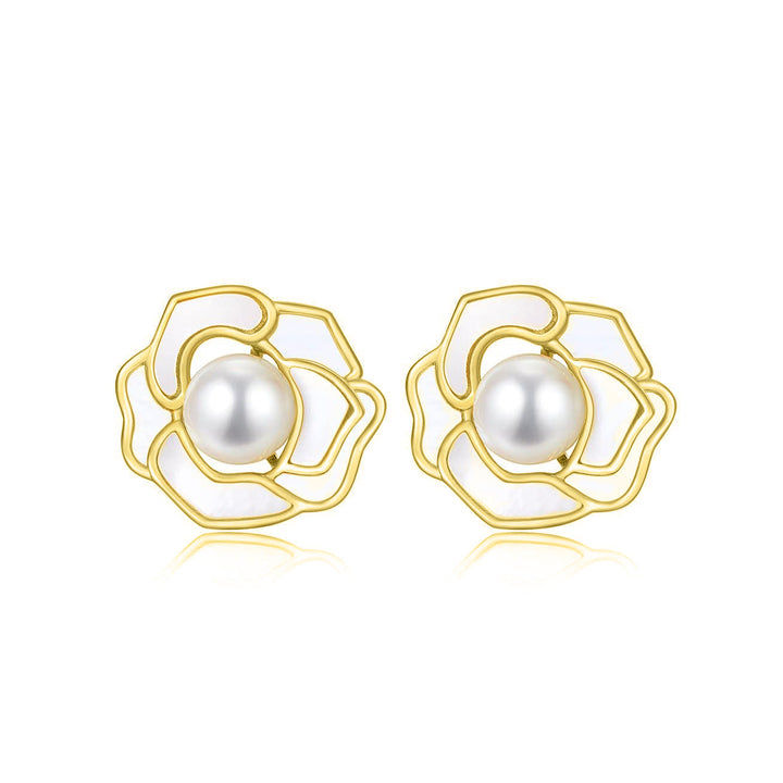 18K Solid Gold Freshwater Pearl Earrings KE00038 | GARDENS - PEARLY LUSTRE